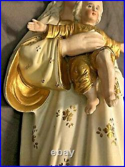 Very Rare Antique Nuns Convent Virgin Mary & Infant Jesus Large Bisque Statue