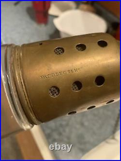 Very Rare Antique Stamped Brass Large Skater Hurricane Lantern Co. NY 1867 Mint