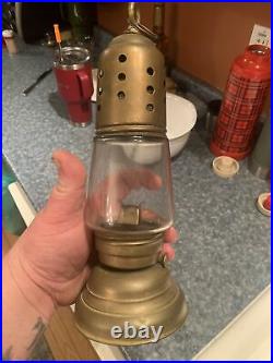 Very Rare Antique Stamped Brass Large Skater Hurricane Lantern Co. NY 1867 Mint