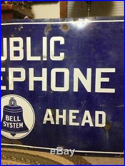 Very Rare Bell Public Telephone Sign 1920 -1930 Porcelain Large 60 x 36
