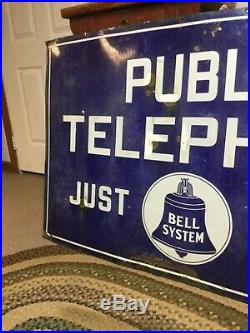 Very Rare Bell Public Telephone Sign 1920 -1930 Porcelain Large 60 x 36