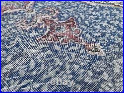 Very Rare Blue Vintage Rug Handmade Wool Oushak Anatolian Turkish Large Area Rug