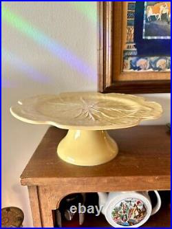 Very Rare Bordallo Pinheiro Portugal Yellow Cabbage Large Pedestal Cake Stand