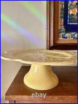 Very Rare Bordallo Pinheiro Portugal Yellow Cabbage Large Pedestal Cake Stand