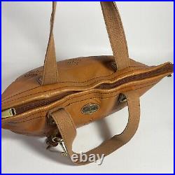 Very Rare FOSSIL Explorer Laser Cut Cognac Leather Shoulder Bag Tote
