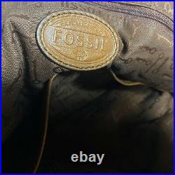 Very Rare FOSSIL Explorer Laser Cut Cognac Leather Shoulder Bag Tote