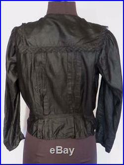 Very Rare French Antique Edwardian Black Fine Cotton Blouse Size Large