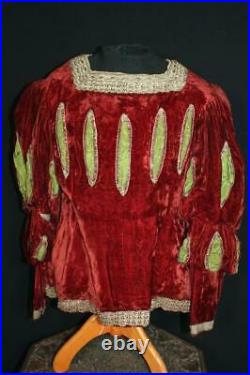 Very Rare French Victorian Theatre Costume Red Silk Velvet Jacket Size Large