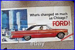 Very Rare LARGE 60's Ford Motor Promo Exhibition Poster Galaxie 500, Chicago