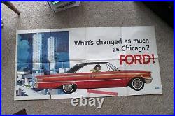 Very Rare LARGE 60's Ford Motor Promo Exhibition Poster Galaxie 500, Chicago