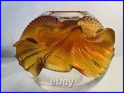 Very Rare Lalique Crystal Large Erimaki Amber Lizard Vase Bowl Excellent