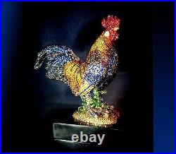 Very Rare! Large 8 Custom Made Rooster Sculpture with 7,000 Swarovski crystal