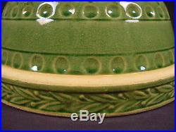Very Rare Large 9 ¾ Inch Green Glaze Ornate Rrp Bowl Yellow Ware Mint