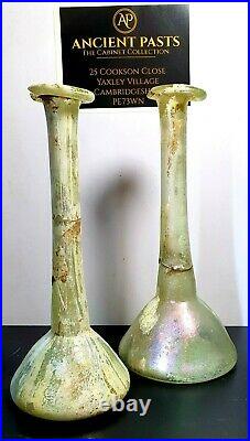 Very Rare Large Ancient Roman Glass / Vitrum Candlestick Unguentaria Roman Glass