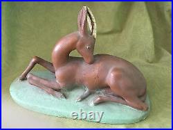 Very Rare Large Antique CHALKWARE ANTELOPE with Glass Eyes 1800s Statue