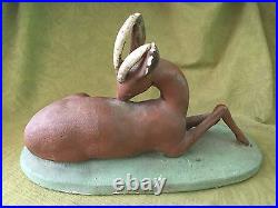 Very Rare Large Antique CHALKWARE ANTELOPE with Glass Eyes 1800s Statue
