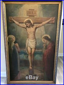 Very Rare Large Antique Carmelite Nuns Convent Crucifixion Painting 70