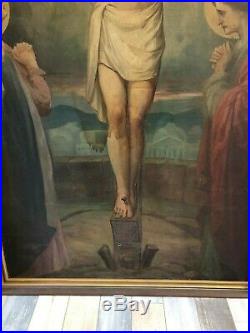 Very Rare Large Antique Carmelite Nuns Convent Crucifixion Painting 70
