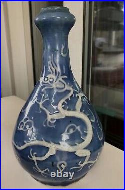 Very Rare Large Antique Chinese Blue Glazed Vase China Ming Dynasty