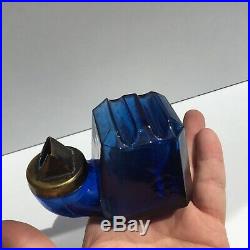 Very Rare Large Blue Tea Kettle Ink Bottle Victorian With Rare Pen Rest
