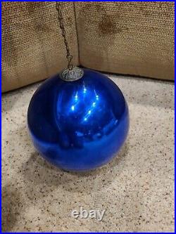 Very Rare Large Christmas Ball kugel Ornament Blue Glass german 8 antique