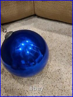 Very Rare Large Christmas Ball kugel Ornament Blue Glass german 8 antique