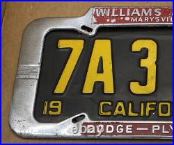 Very Rare Large Dodge-plymouthwilliams(marysville Ca) License Plate Frame Only