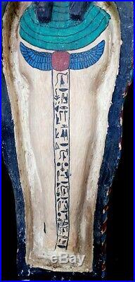 Very Rare Large Egyptian Royal Wooden coffin antique Burial priest hieroglyphic
