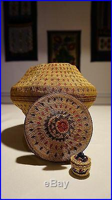 Very Rare Large Fine Weave Pacific NW Makah Nootka Knob Basket Ca. 1870 1890's