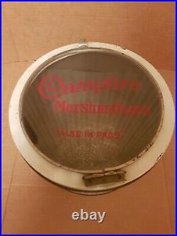 Very Rare Large General Store Campfire Marshmallow Tin Display with Glass Lid