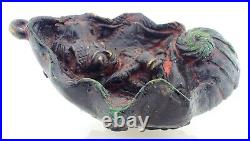 Very Rare Large Khmer Bronze Phra Upakut In A Conch Shell Ornament