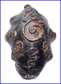 Very Rare Large Khmer Bronze Phra Upakut In A Conch Shell Ornament