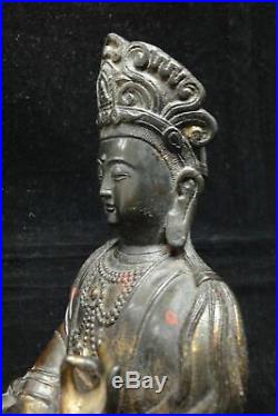 Very Rare Large Old Chinese Bronze GuanYin Buddha Statue Marked QianLong