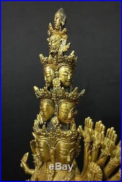 Very Rare Large Old Chinese Bronze Many Hands and Heads Buddha Statue
