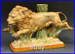 Very Rare Large Royal Worcester Lion Spill Vase Signed Hadley dates to c1875