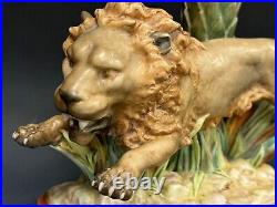 Very Rare Large Royal Worcester Lion Spill Vase Signed Hadley dates to c1875