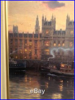 Very Rare Large Size With Remark Thomas Kinkade Oil Painting Canvas London Big Ben