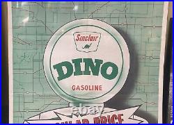 Very Rare Large Vintage Sinclair Dino Gasoline Cardboard Advertising Poster
