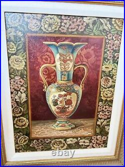 Very Rare Original Vintage Oil Painting of Romantic Vase By LISA