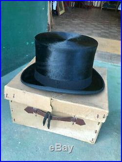 Very Rare Splendid Dunn & Co Vintage Silk Black Top Hat UK 7 1/4 Large 1940s