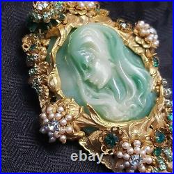 Very Rare Stanley Hagler NYC Cameo Brooch Pin Jade Large Stunning