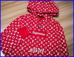 Very Rare! Supreme X Louis Vuitton Red Box Logo Monogram Hoodie Sweatshirt