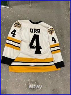 Very Rare VIntage 70s Boston Bruins Bobby Orr Jersey Stitched Lettering Large