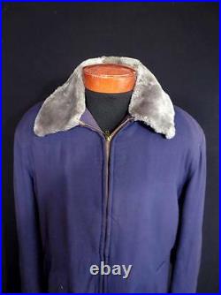 Very Rare Vintage 1940's-1950's Heavy Long Dark Blue Gabardine Jacket Sz L-xl