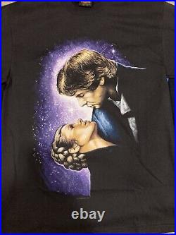 Very Rare Vintage 1996 Star Wars Han Solo Princess Leia T-Shirt L Retro
