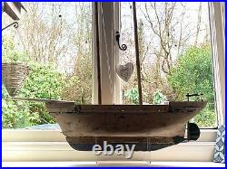 Very Rare Vintage Antique Pond Schooner or Brig Yacht Ship Boat Large Lead Keel