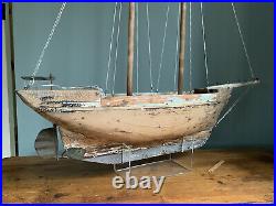 Very Rare Vintage Antique Pond Schooner or Brig Yacht Ship Boat Large Lead Keel