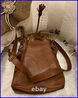 Very Rare Vintage Dooney & Bourke Aztec Brown Drawstring Bucket Bag