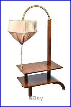 Very Rare Walnut Art Deco Large Side Table With Built In Height Adjustable Light