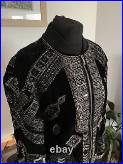 Very Rare ZARA MAN Black Embroidered Sequin Velvet Bomber Jacket Size L Mens